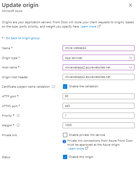 Deploying Azure Front Door with a Web Application Firewall using Custom Rules Update Origin