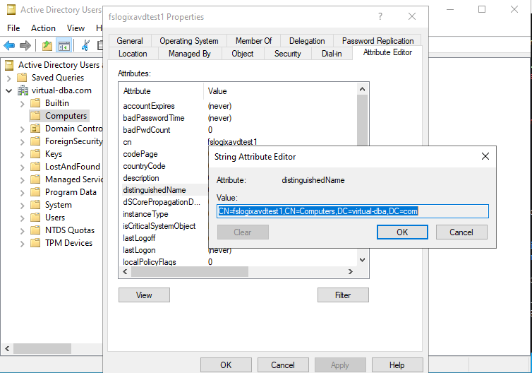 Setting up FSlogix with Azure Virtual Desktop Organizational Unit Distinguished Name