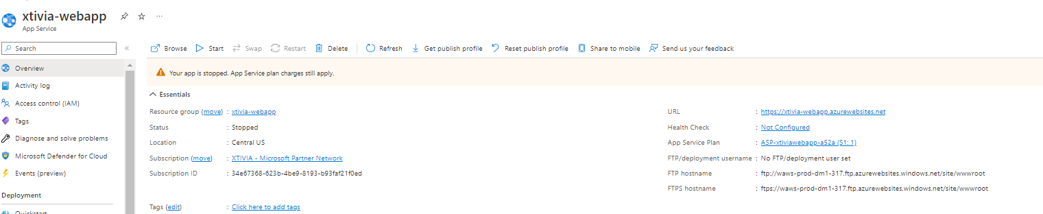 Deploying Azure Front Door with a Web Application Firewall using Custom Rules App Stopped