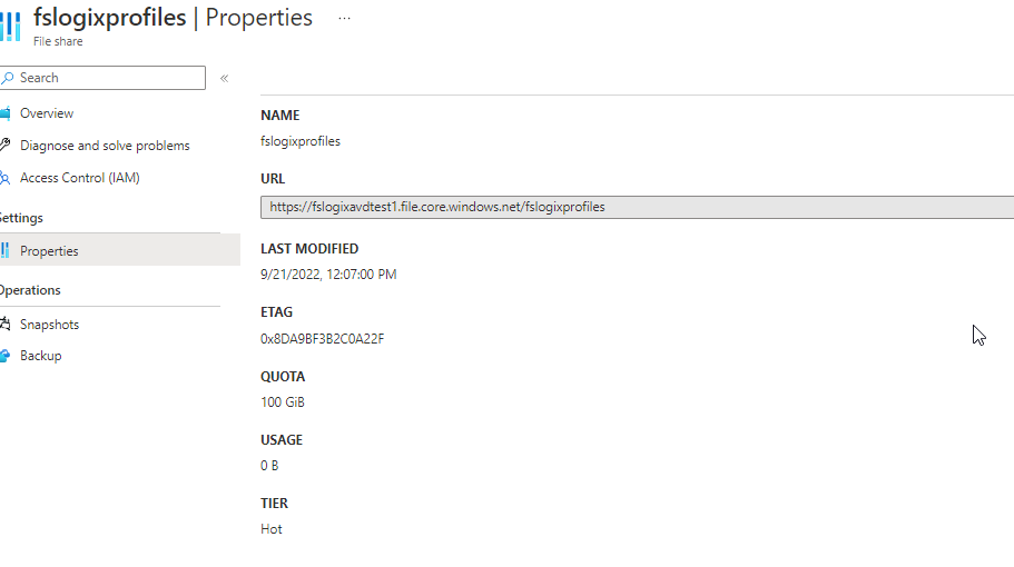 Setting up FSlogix with Azure Virtual Desktop Storage Account Properties