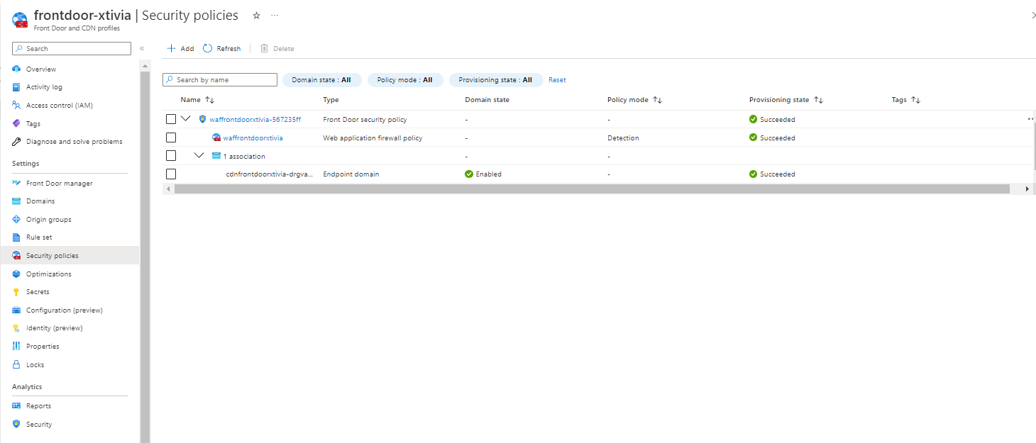 Deploying Azure Front Door with a Web Application Firewall using Custom Rules Security Policies