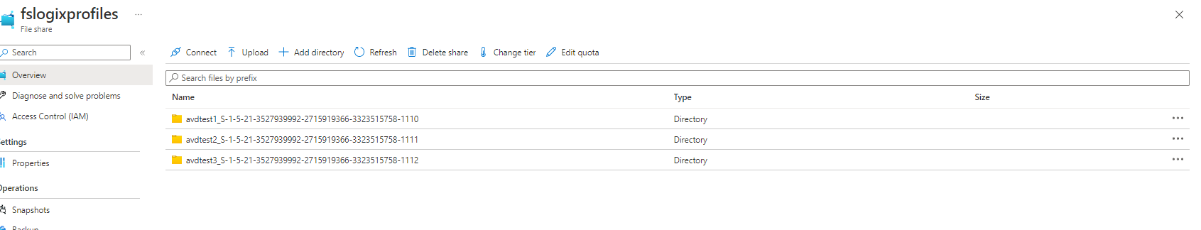 Setting up FSlogix with Azure Virtual Desktop Storage Account Test Users Showing