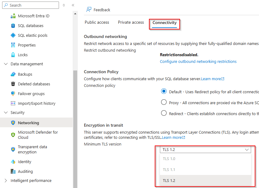 Azure Deprecating TLS 1.0 and 1.1 Azure SQL Database