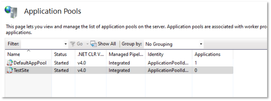 Deploying an Application to IIS Applications Column