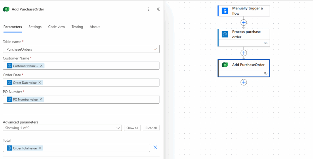 Automated Purchase Order Processing with Microsoft Power Automate and AI Builder Add New Row Dataverse