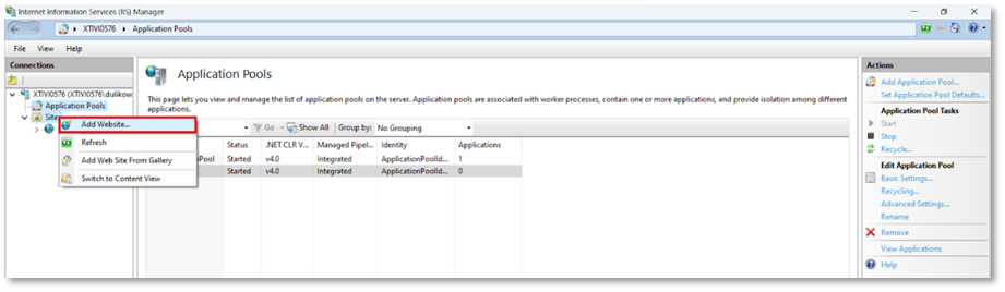 Deploying an Application to IIS Add Website